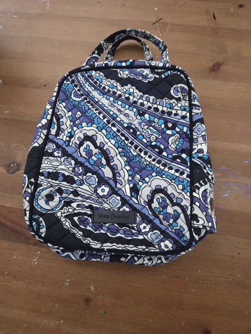 Vera Bradley Quilted Paisley Mini Backpack in Blue, Black & White
